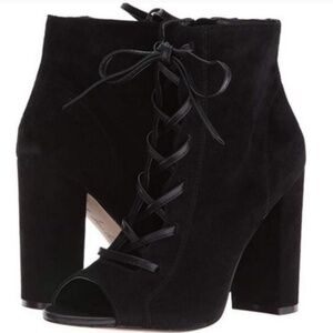 Sam Edelman NEW YVIE Black Suede Lace Up Booties Block Heels